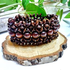 BEADED BOHO BRACELET Natural Brown Beads Stretchy
